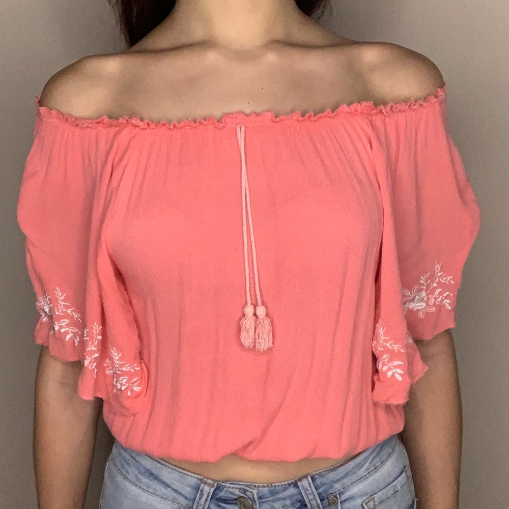 Off Shoulder Coral Shirt